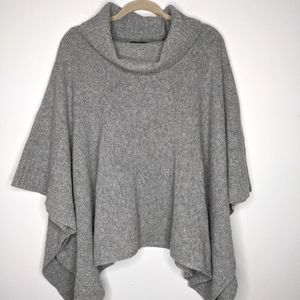 Eileen Fisher Merino Wool Cashmere Cowl Neck Poncho Sweater Grey